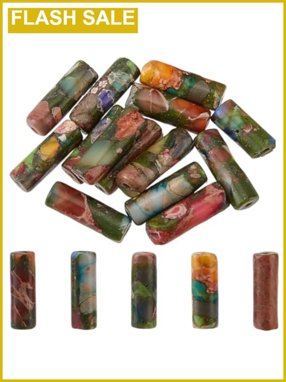 Natural Imperial Jasper Tube Beads 30pc Jewelry Making 13mm Cylinder Gemstone